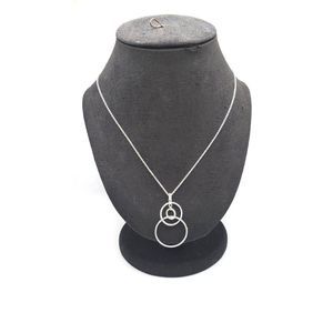 Silver Triple Circle Necklace Stamped IBB CN 18 inches Long Contemporary